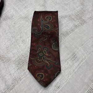 Vintage Bill Blass 100% Silk Tie Teal Purple Gold Floral Paisley Medallion